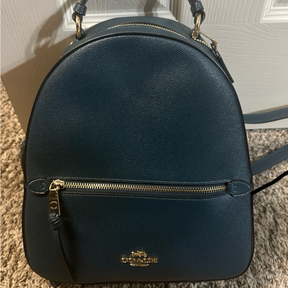 Coach Green Leather Backpack with Gold Accents